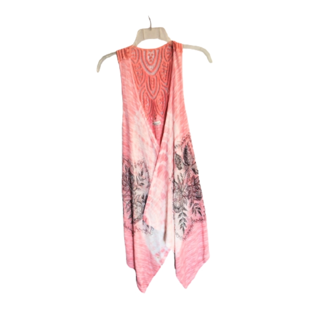 Doral Women's Floral Print Embroidered Sleeveless  Peachy PinkVest Size Small